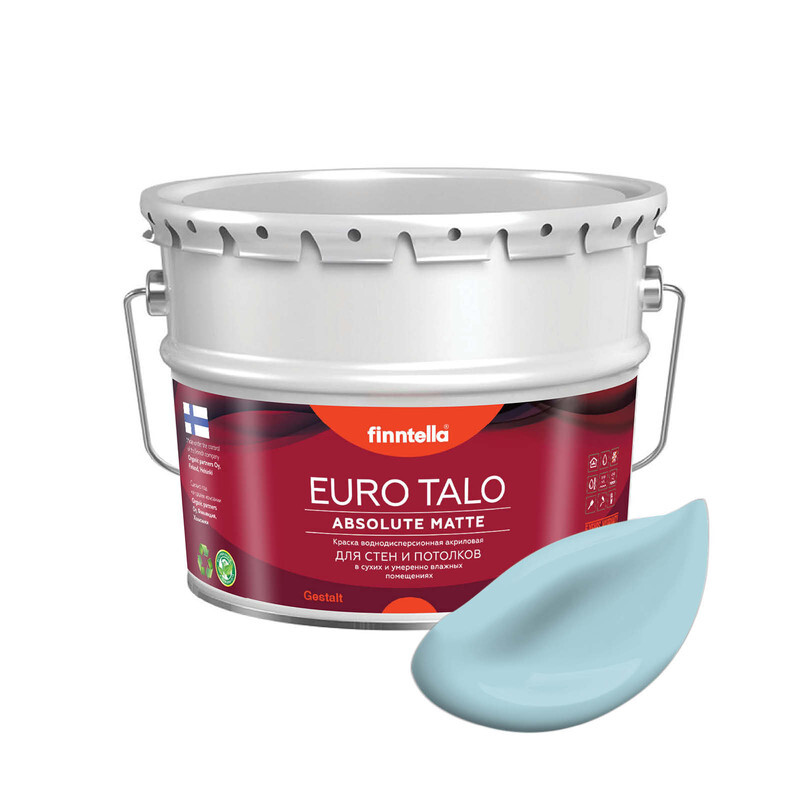 

Краска EURO TALO, цвет TAIVAALLINEN, 9л, Голубой, экстраматовая EURO TALO FlatMatte для гостиной и спальни