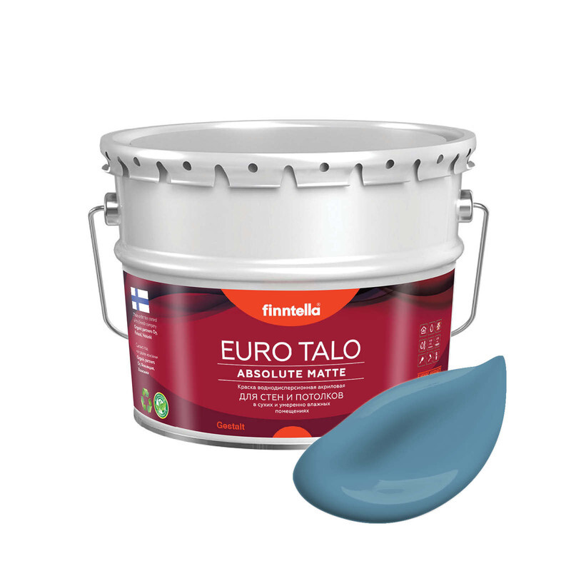 

Краска EURO TALO, цвет TERASSININEN, 9л, Синий, экстраматовая EURO TALO FlatMatte для гостиной и спальни