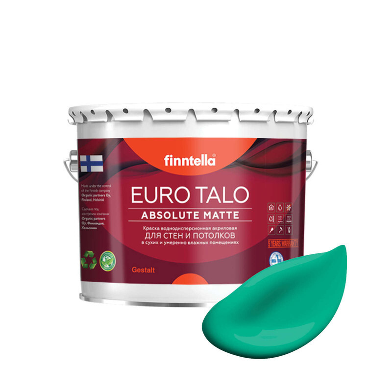 

Краска EURO TALO, SMARAGDI изумрудный, 2,7л, Зеленый, экстраматовая EURO TALO FlatMatte для гостиной и спальни
