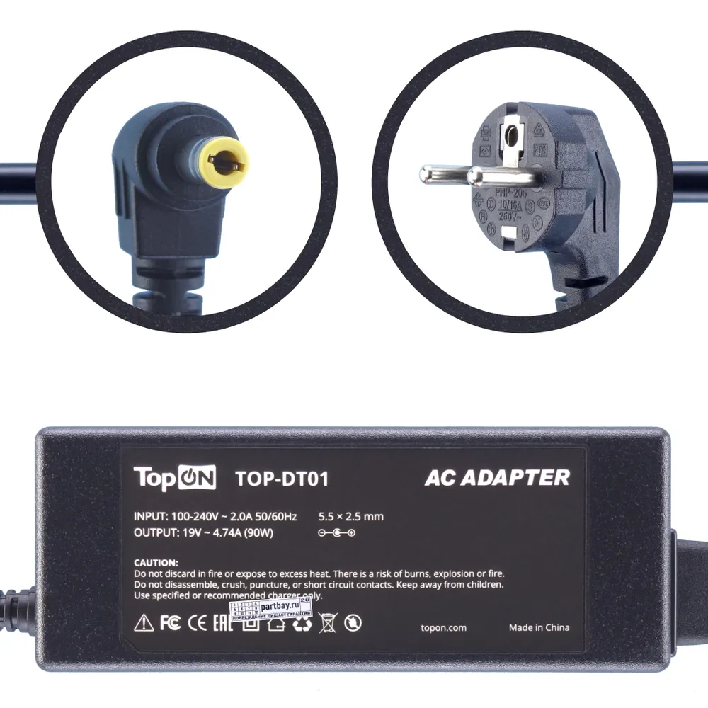 

Блок питания для ноутбука Asus 19V 4.74A 5.5x2.5mm 90W (PA5034U-1ACA), Черный