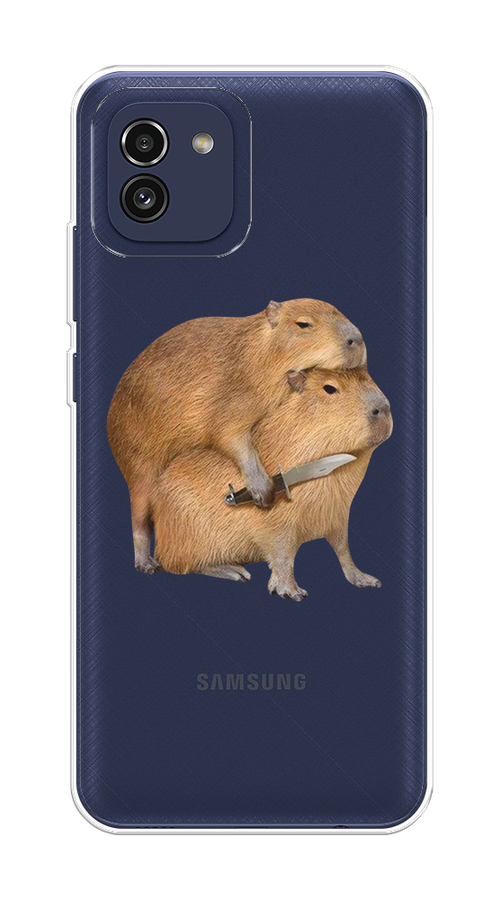 

Чехол на Samsung Galaxy A03 "Капибара с ножом", Бежевый, 2104950-1