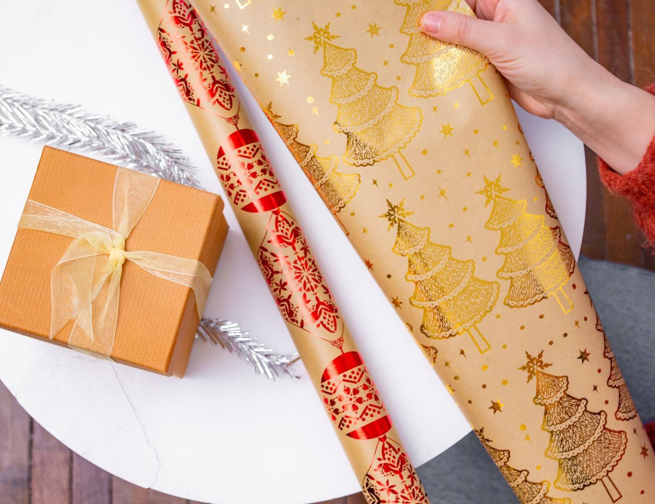 Упаковочная бумага для подарков Время праздников, золотые елочки, 200х70см