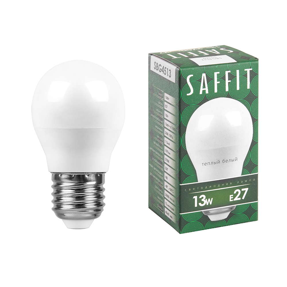 

Лампочка светодиодная Saffit SBG4513, 13Вт E27 230V упаковка 10 шт 55160, SBG4513