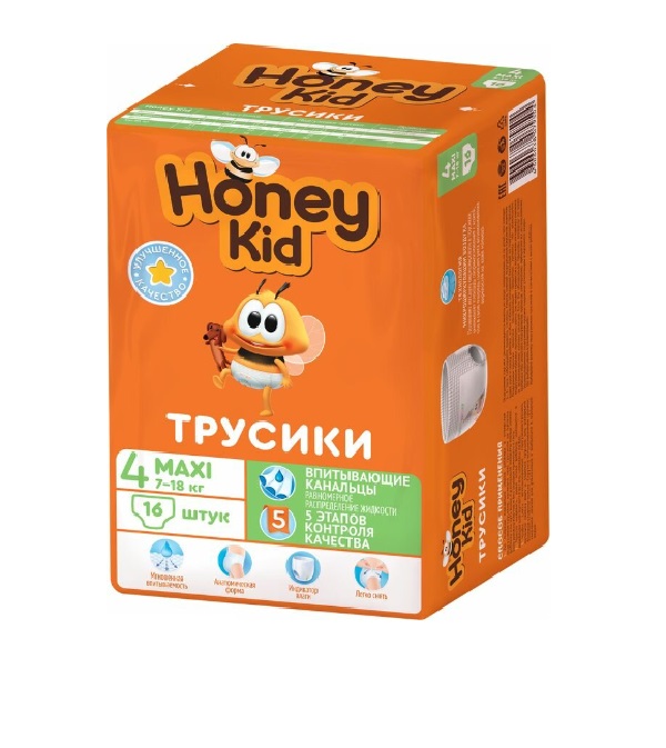 Подгузники-трусики Honey Kid Maxi 4 (7-18 кг) 16 шт Россия, размер 4, L (7, 14 кг)