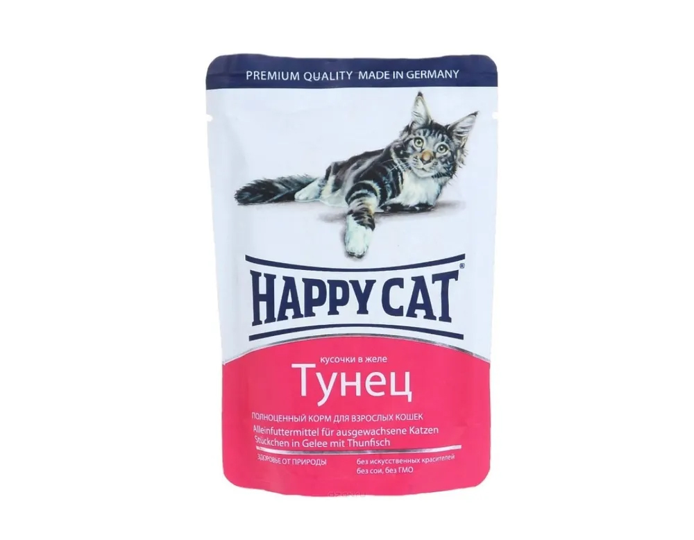 

Влажный корм для кошек Happy Cat тунец кусочки в желе, 22шт по 100г