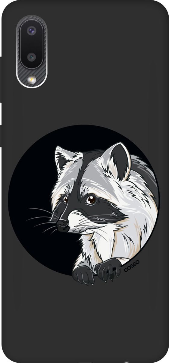 

Матовый чехол на Samsung Galaxy A02 "Raccon in a Hollow" черный, Черный;белый, 609
