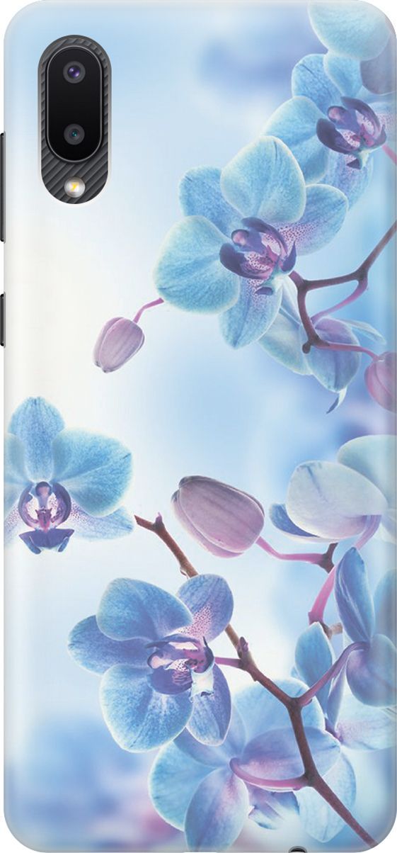 

Силиконовый чехол на Samsung Galaxy A02 "Голубые орхидеи", Голубой;серый, 373