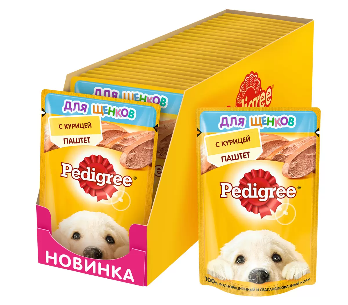 Влажный корм для щенков Pedigree с курицей, от 1 месяца, 24шт по 80г