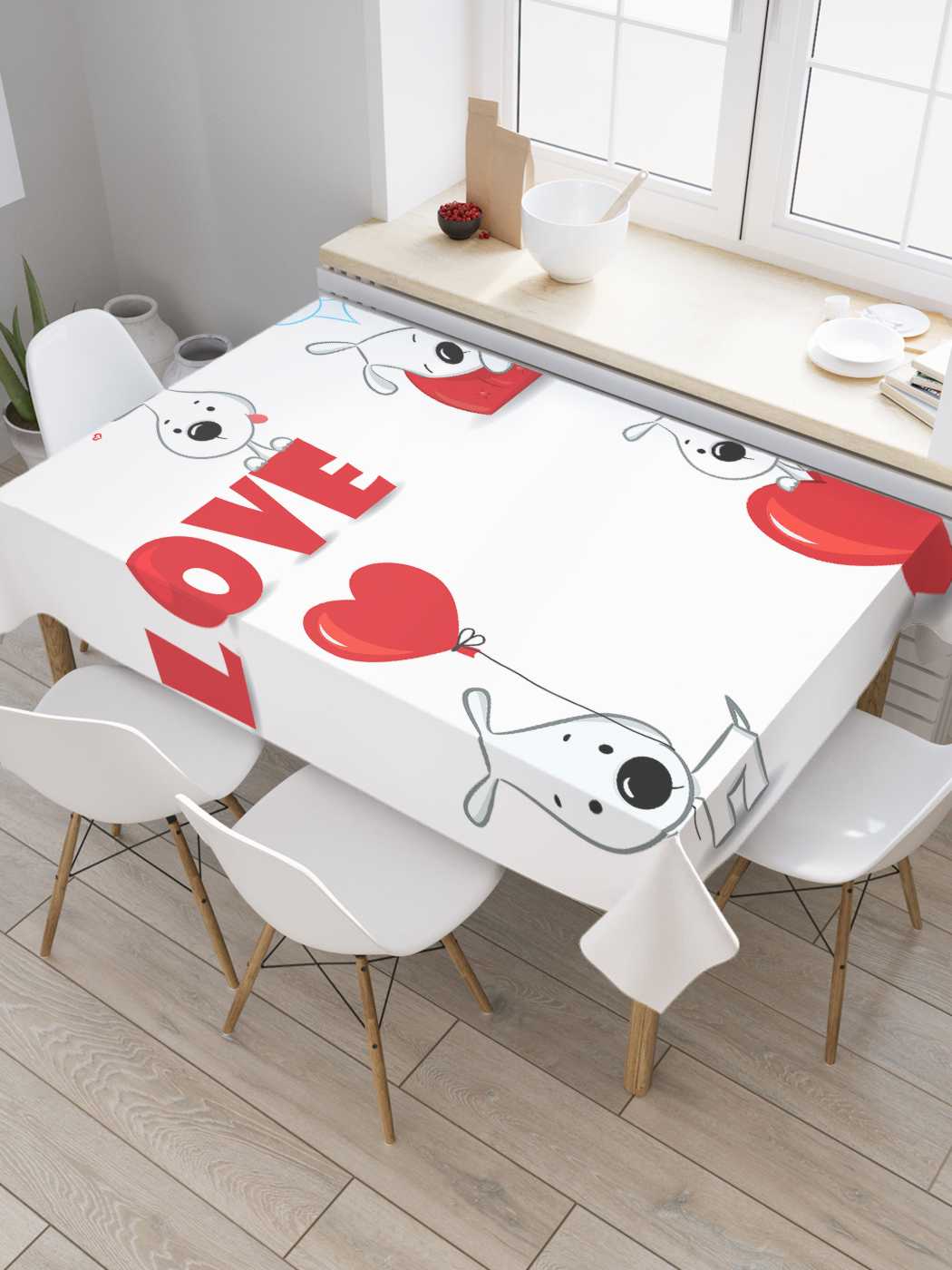 

Скатерть прямоугольная JoyArty "Собаки тоже любят" из сатена, 120x145 см, Красный, Собаки тоже любят