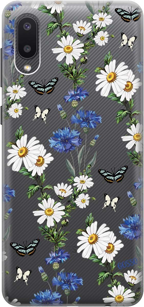 

Чехол на Samsung Galaxy A02 "Hello, Camomiles" прозрачный, Прозрачный;голубой, 679