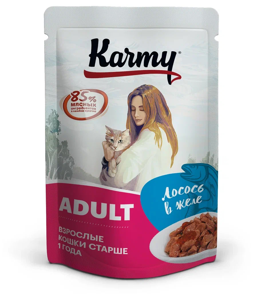 Влажный корм для кошек Karmy Adult с лососем, 80 г