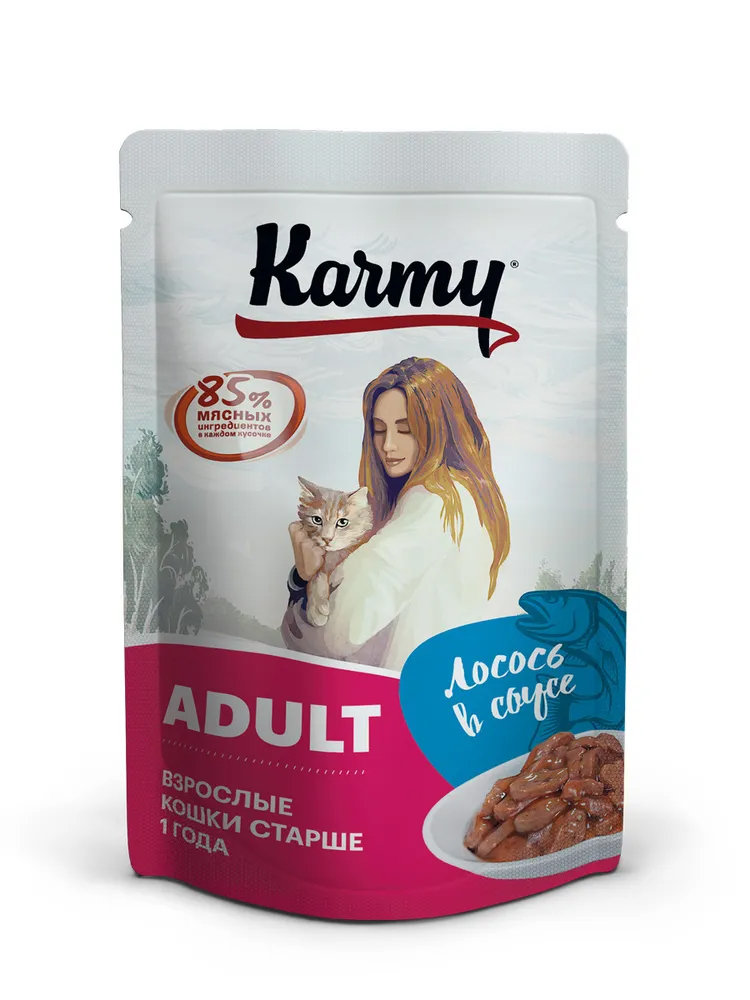 фото Влажный корм для кошек karmy adult с лососем, 80 г