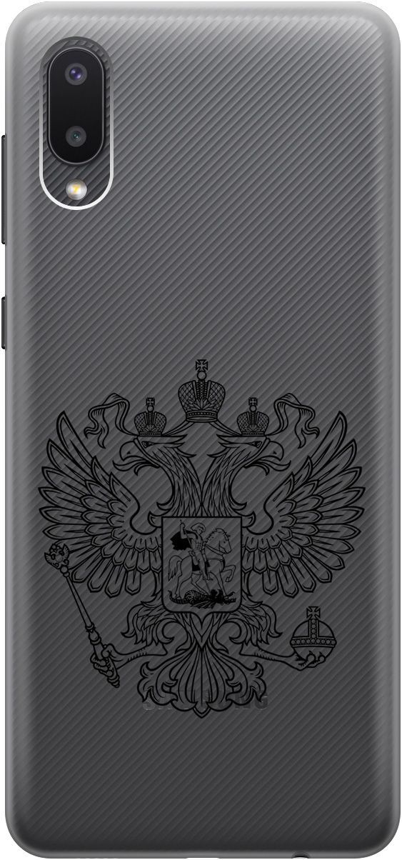 

Чехол на Samsung Galaxy A02 "Patriotic Spirit" прозрачный, Прозрачный;черный, 679