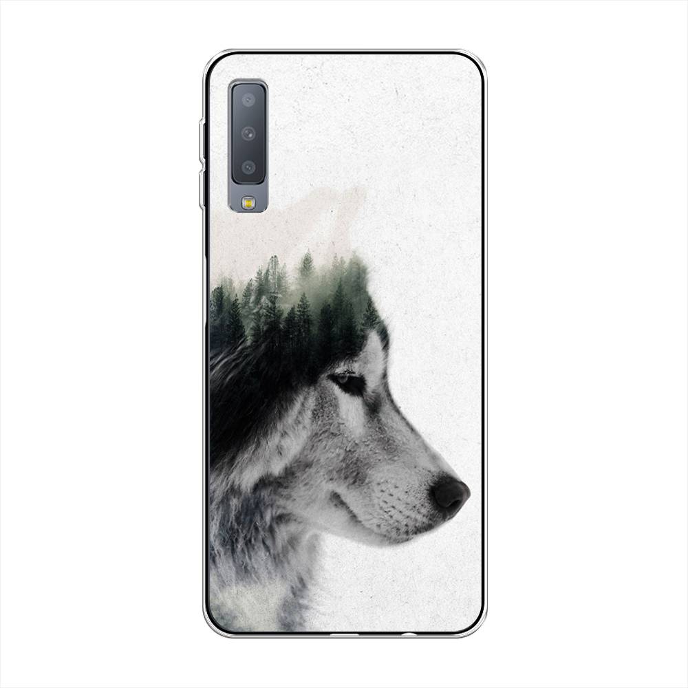 

Чехол на Samsung Galaxy A7 2018 "Волк лес", Серый;белый, 26750-1