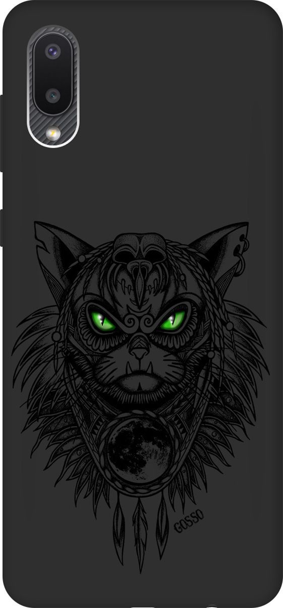 

Матовый чехол на Samsung Galaxy A02 "Shaman Cat" черный, Черный;зеленый, 609