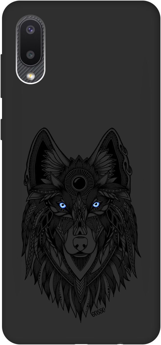 

Матовый чехол на Samsung Galaxy A02 "Grand Wolf" черный, Черный;голубой, 609