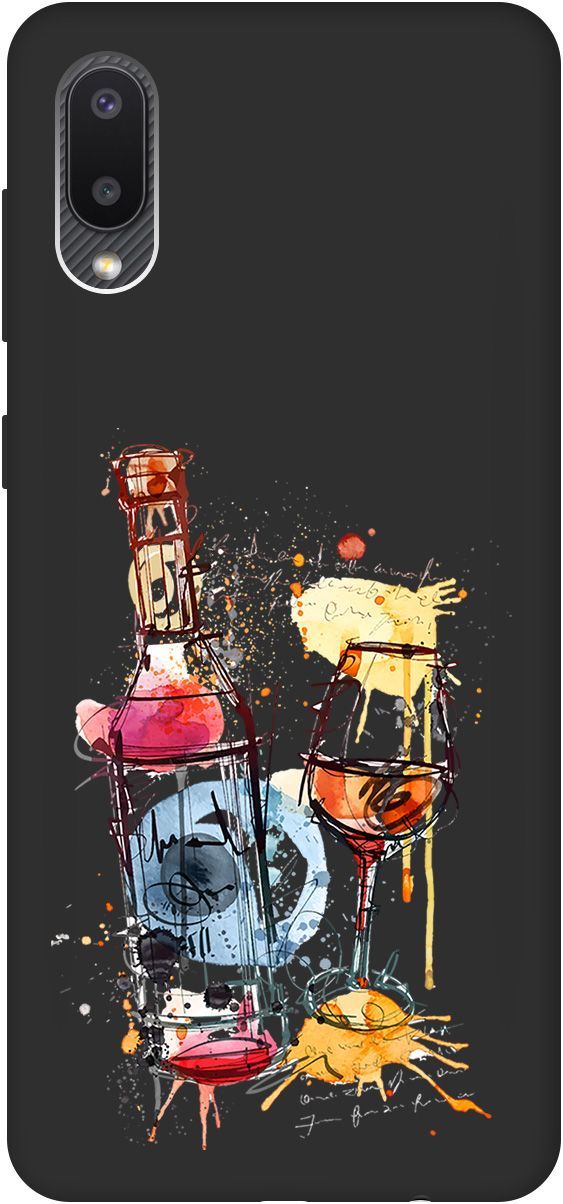 

Матовый чехол на Samsung Galaxy A02 "Aquarelle Wine" черный, Черный;голубой, 609