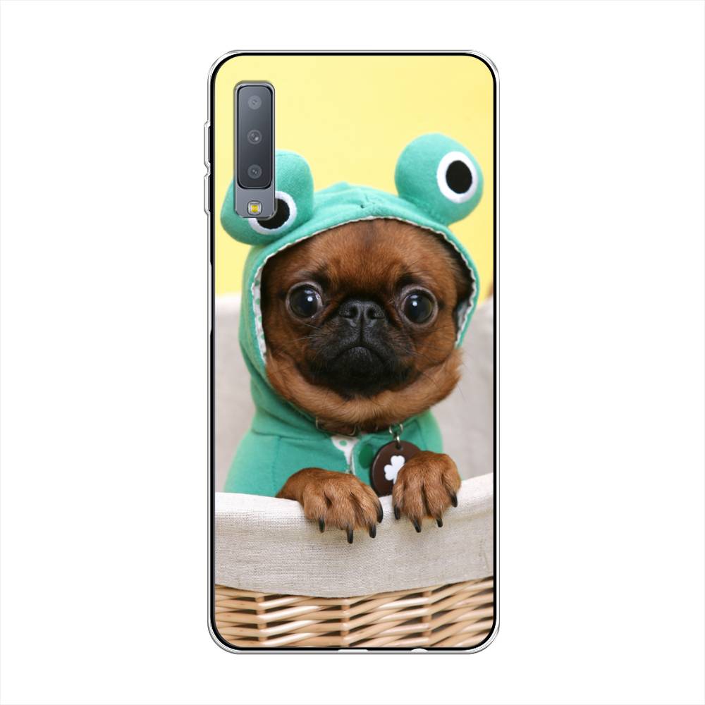 

Чехол на Samsung Galaxy A7 2018 "Собачка в шапке лягушки", Коричневый;желтый;голубой, 26750-1