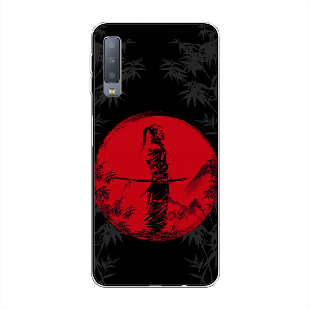 

Чехол на Samsung Galaxy A7 2018 "Самурай на красном фоне", Черный;красный;серый, 26750-4