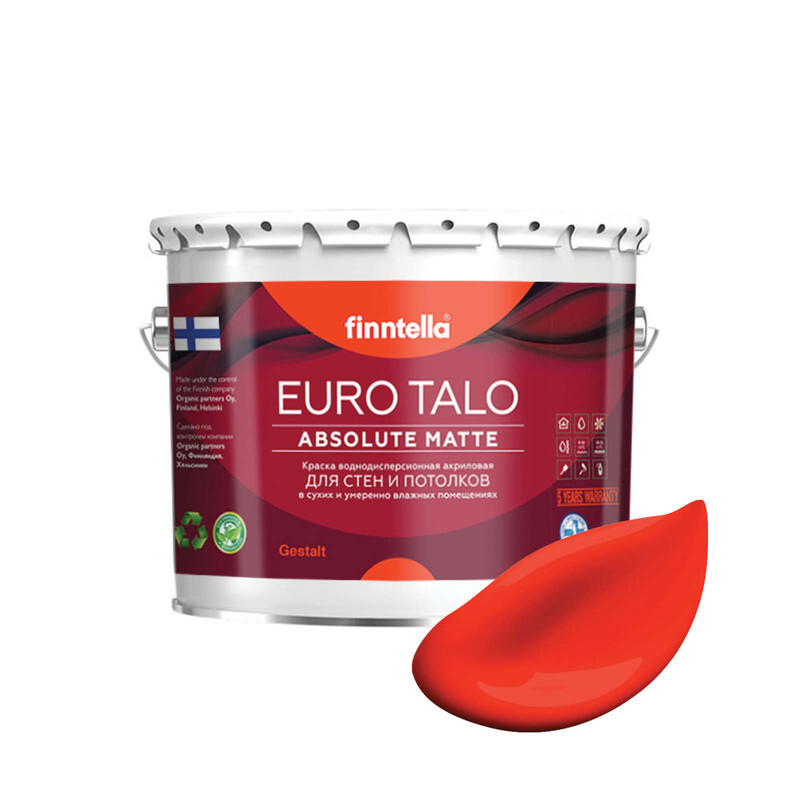 

Краска EURO TALO, PUNA AURINKO закатный красный, 2,7л, экстраматовая EURO TALO FlatMatte для гостиной и спальни