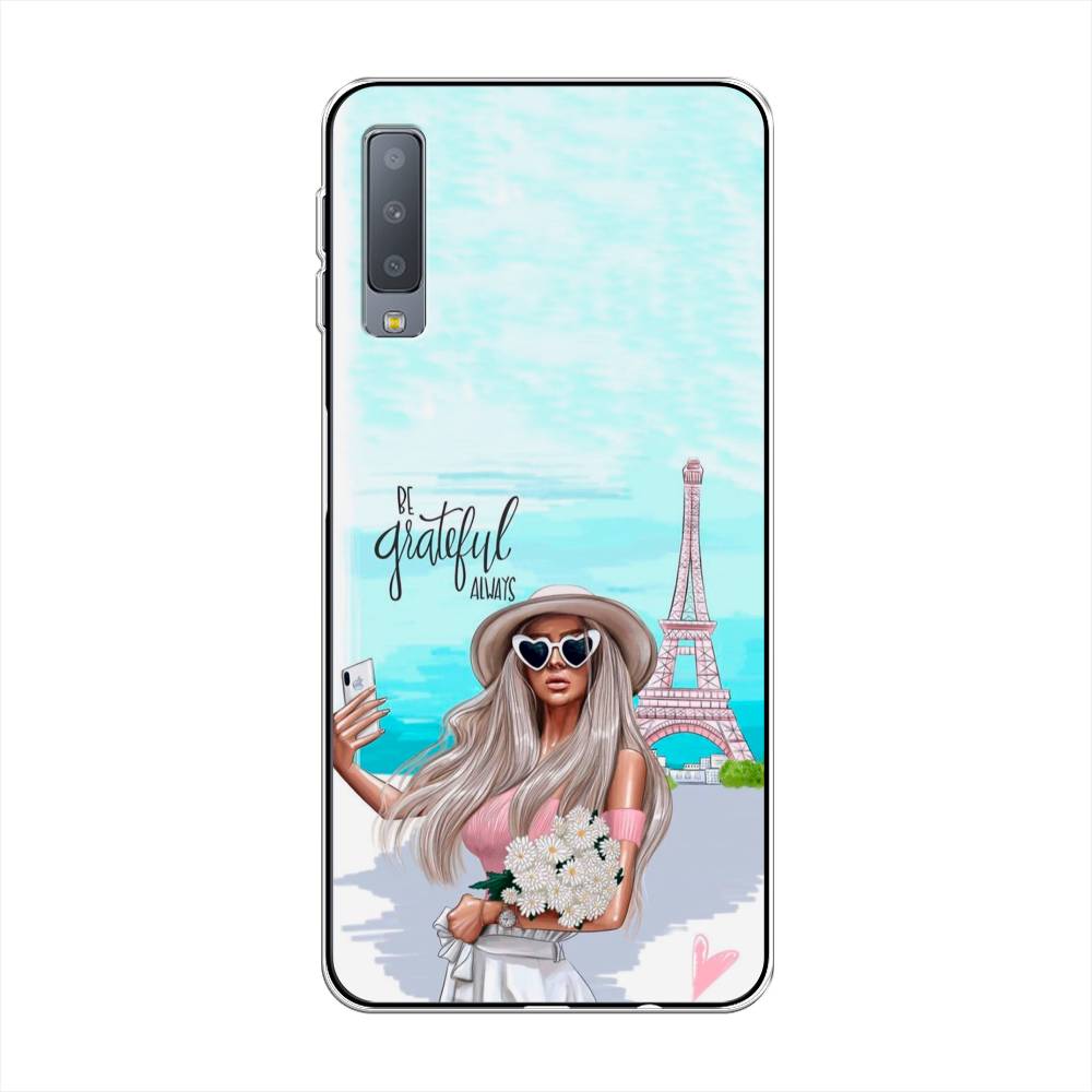

Чехол на Samsung Galaxy A7 2018 "Селфи Париж", Голубой;бежевый, 26750-6