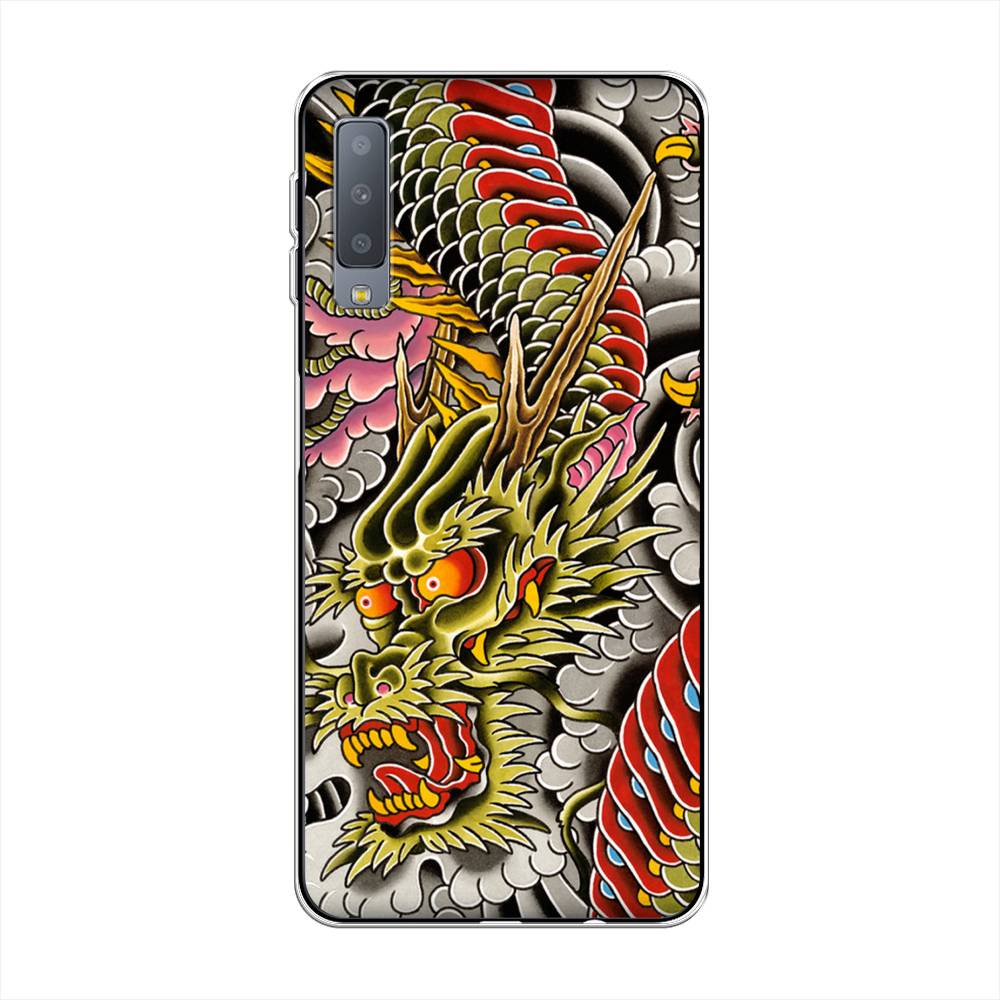 

Чехол на Samsung Galaxy A7 2018 "Японский дракон", Желтый;розовый;красный, 26750-4