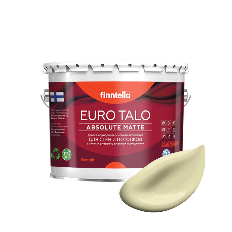 

Краска EURO TALO, цвет COCKTAIL, 2,7л, Желтый, экстраматовая EURO TALO FlatMatte для гостиной и спальни