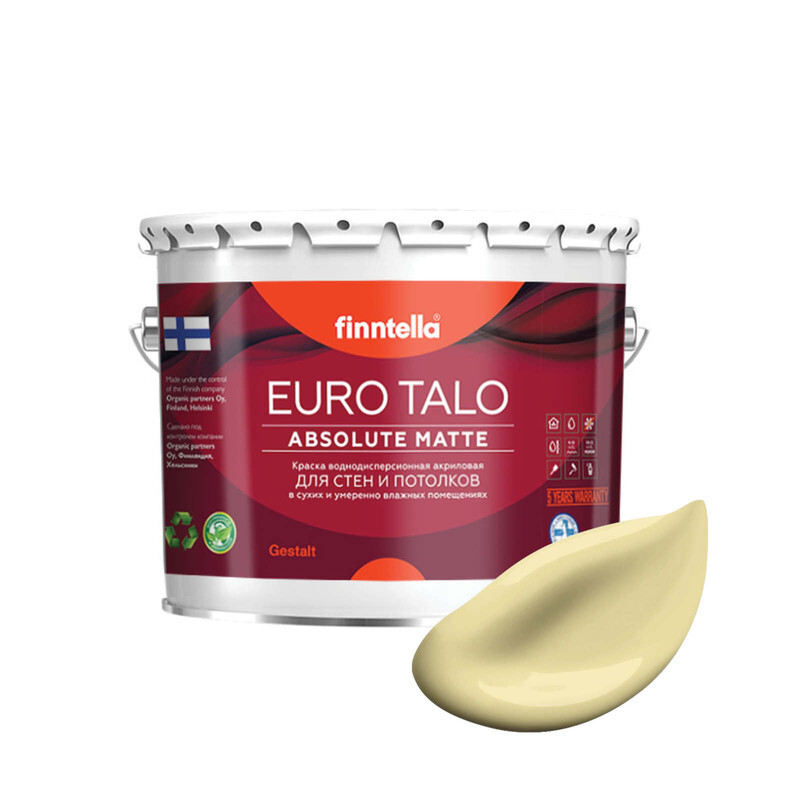 

Краска EURO TALO, цвет HIRSSI, 2,7л, Желтый, экстраматовая EURO TALO FlatMatte для гостиной и спальни