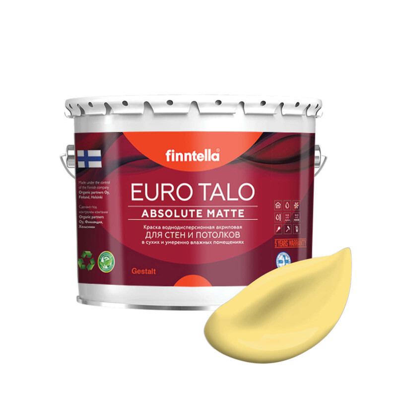 

Краска EURO TALO, AURINKO палевый, 2,7л, Желтый, экстраматовая EURO TALO FlatMatte для гостиной и спальни