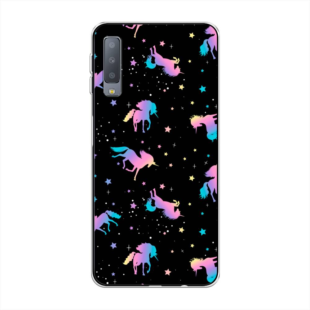 

Чехол на Samsung Galaxy A7 2018 "Единороги градиент", Черный;розовый;голубой, 26750-1