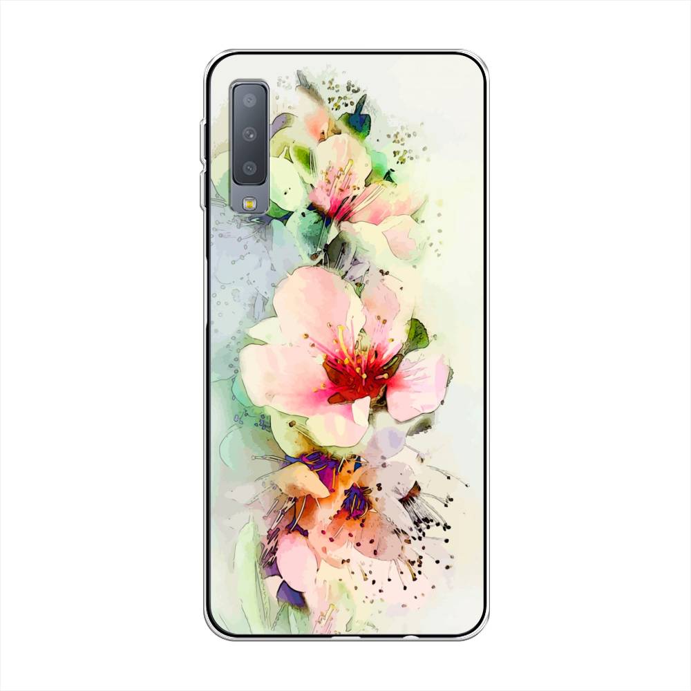 

Чехол на Samsung Galaxy A7 2018 "Нежные цветы", Зеленый;розовый, 26750-2