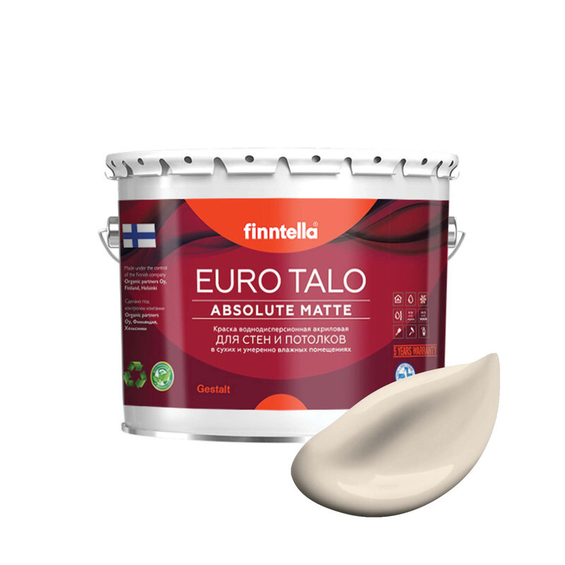 

Краска EURO TALO, цвет SILKKI, 2,7л, Бежевый, экстраматовая EURO TALO FlatMatte для гостиной и спальни