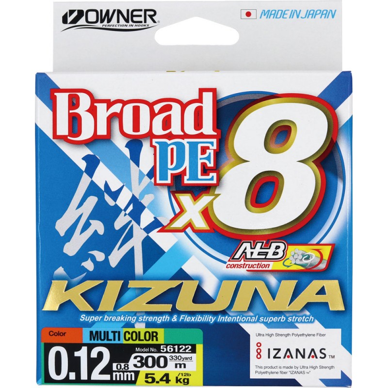 Шнур OWNER Kizuna X8 Broad PE multi color 10м 300м 0,12мм 5,4кг