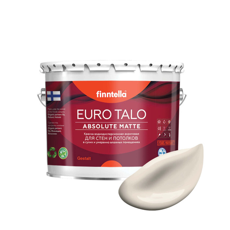 

Краска EURO TALO, цвет SAMPPANJA, 2,7л, Бежевый, экстраматовая EURO TALO FlatMatte для гостиной и спальни