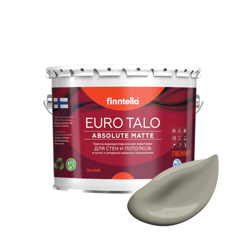 

Краска EURO TALO, цвет GALIOTIS, 2,7л, Серый, экстраматовая EURO TALO FlatMatte для гостиной и спальни