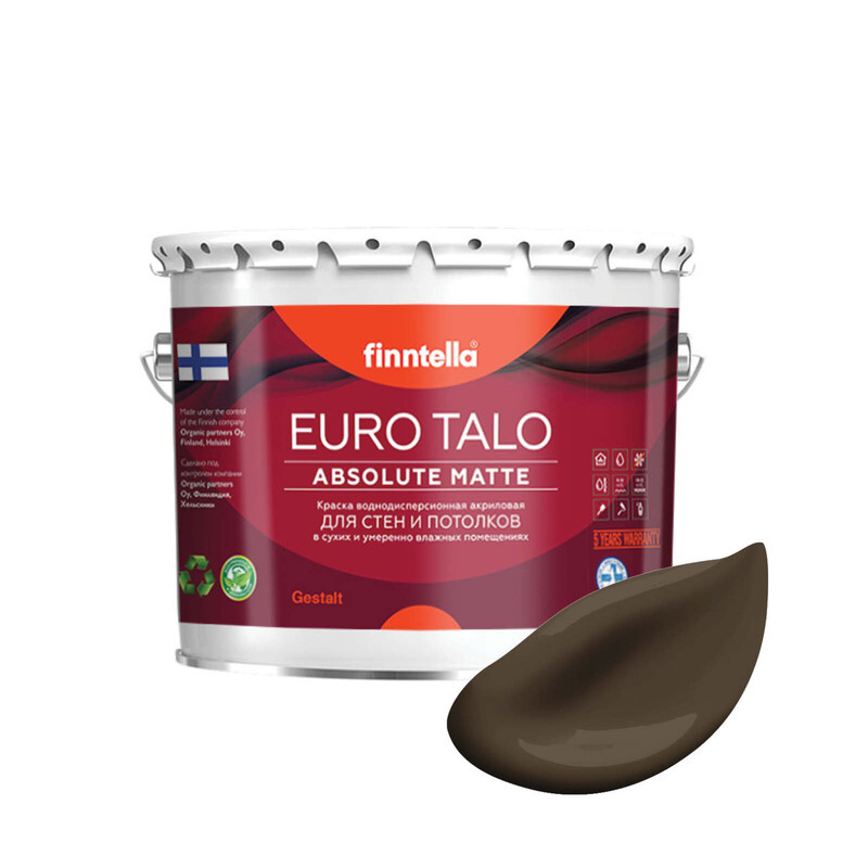 

Краска EURO TALO, цвет SUKLAA, 2,7л, Коричневый, экстраматовая EURO TALO FlatMatte для гостиной и спальни