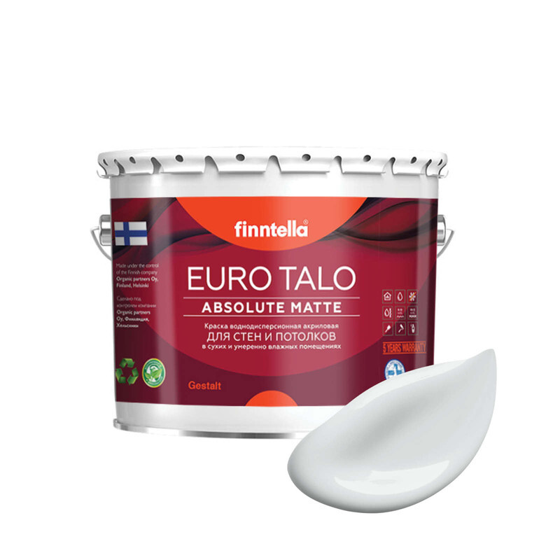 

Краска EURO TALO, цвет PLATINUM, 2,7л, Белый, экстраматовая EURO TALO FlatMatte для гостиной и спальни