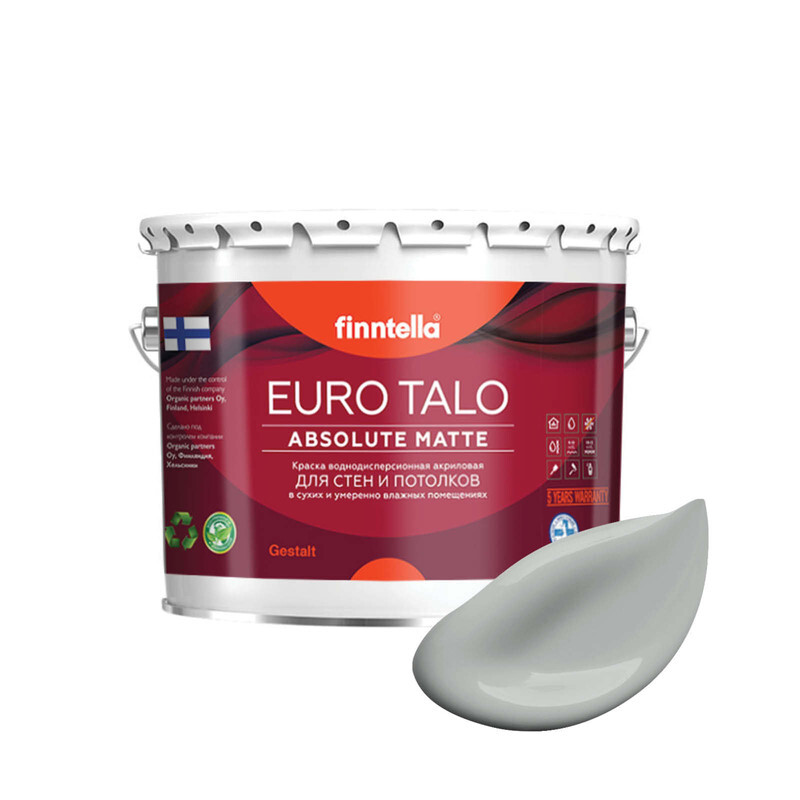 

Краска EURO TALO, цвет JOKI, 2,7л, Серый, экстраматовая EURO TALO FlatMatte для гостиной и спальни