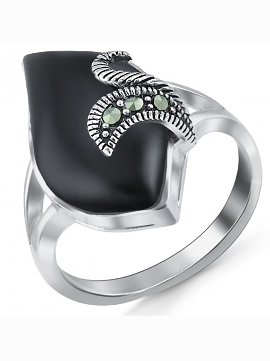 

Кольцо с ониксами и марказитами из серебра Silver wings 210665-39 18, 210665-39