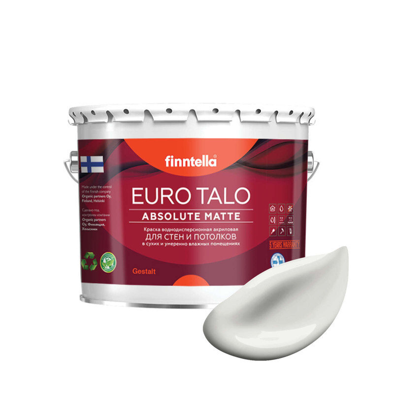 

Краска EURO TALO, цвет PILVI , 2,7л, Белый, экстраматовая EURO TALO FlatMatte для гостиной и спальни