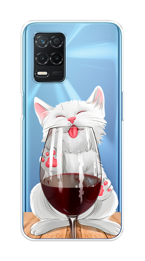 

Чехол на Realme 8 5G/Narzo 30 5G "Кот с бокалом", Прозрачный;белый;красный, 257150-1