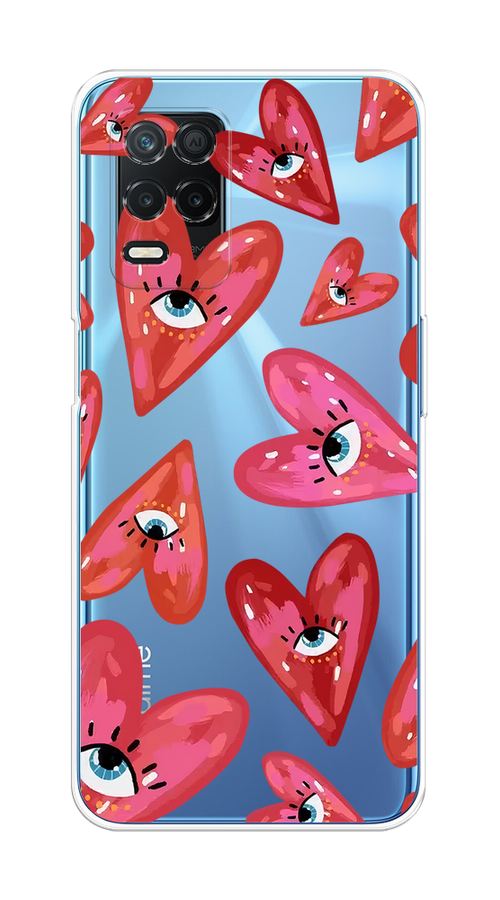 

Чехол на Realme 8 5G/Narzo 30 5G "Сердечки с глазами", Коричневый;красный;розовый, 257150-1