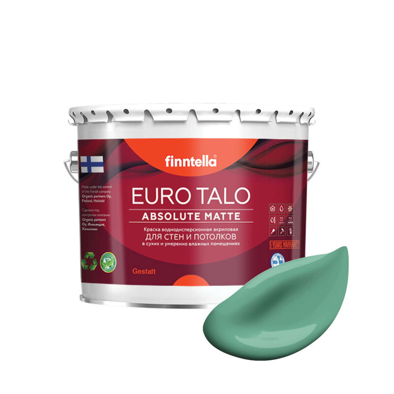 

Краска EURO TALO, цвет JADE, 2,7л, Зеленый, экстраматовая EURO TALO FlatMatte для гостиной и спальни