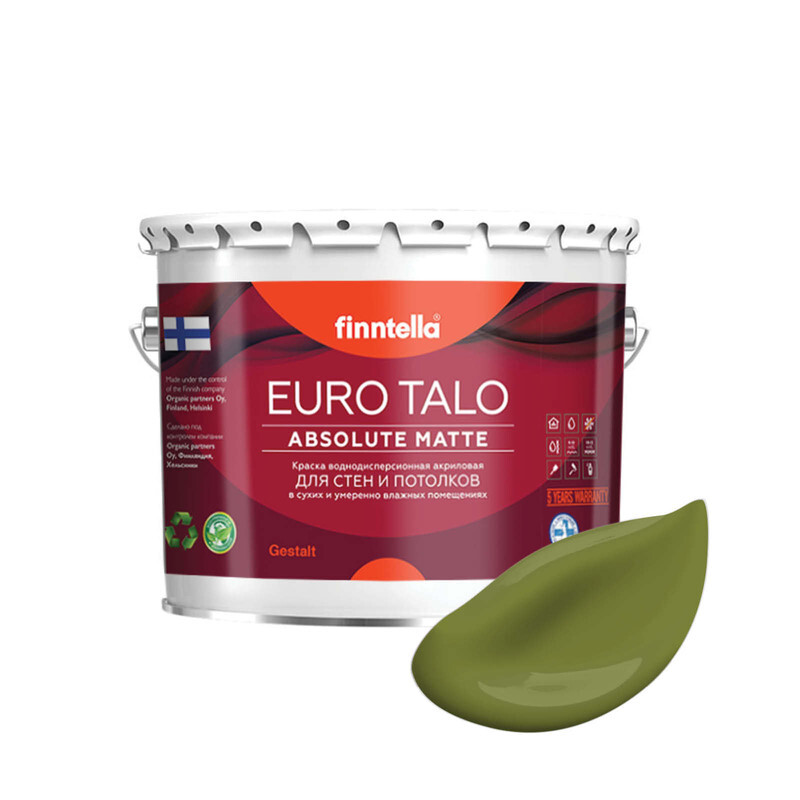 

Краска EURO TALO, цвет RUOHO , 2,7л, Зеленый, экстраматовая EURO TALO FlatMatte для гостиной и спальни