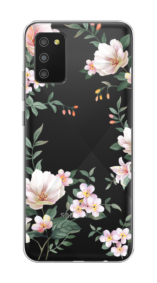 

Чехол на Samsung Galaxy A02s "Beautiful white flowers", Бежевый;зеленый, 2102350-1