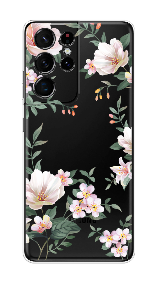 

Чехол на Samsung Galaxy S21 Ultra "Beautiful white flowers", Бежевый;зеленый, 2102250-1