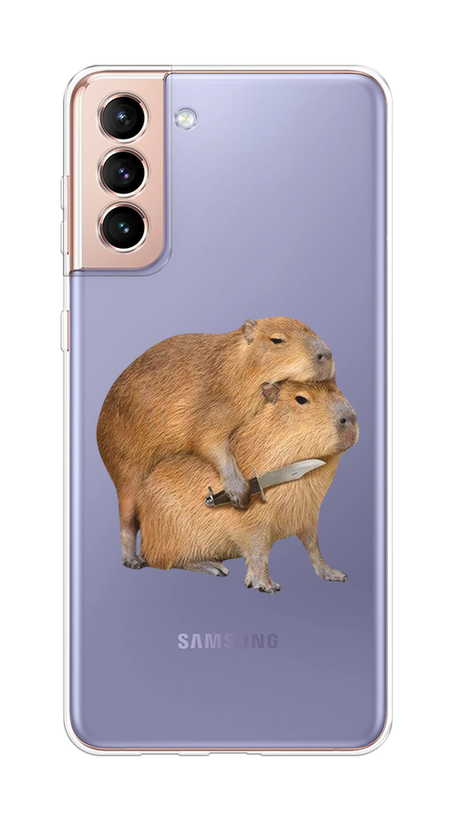

Чехол на Samsung Galaxy S21 Plus "Капибара с ножом", Бежевый, 2102150-1