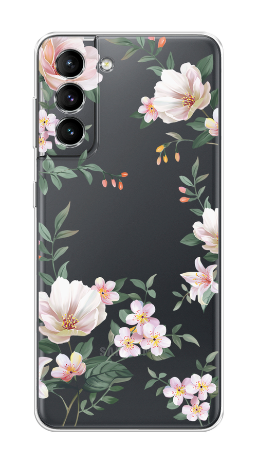 

Чехол на Samsung Galaxy S21 "Beautiful white flowers", Бежевый;зеленый, 2101850-1