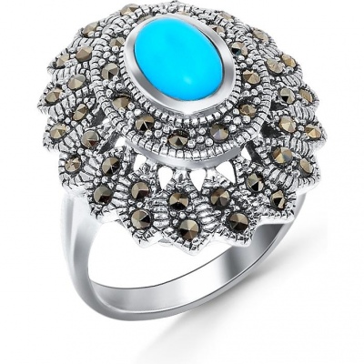 

Кольцо с марказитами и бирюзой из серебра Silver wings 010016-39-112 16,5, 010016-39-112