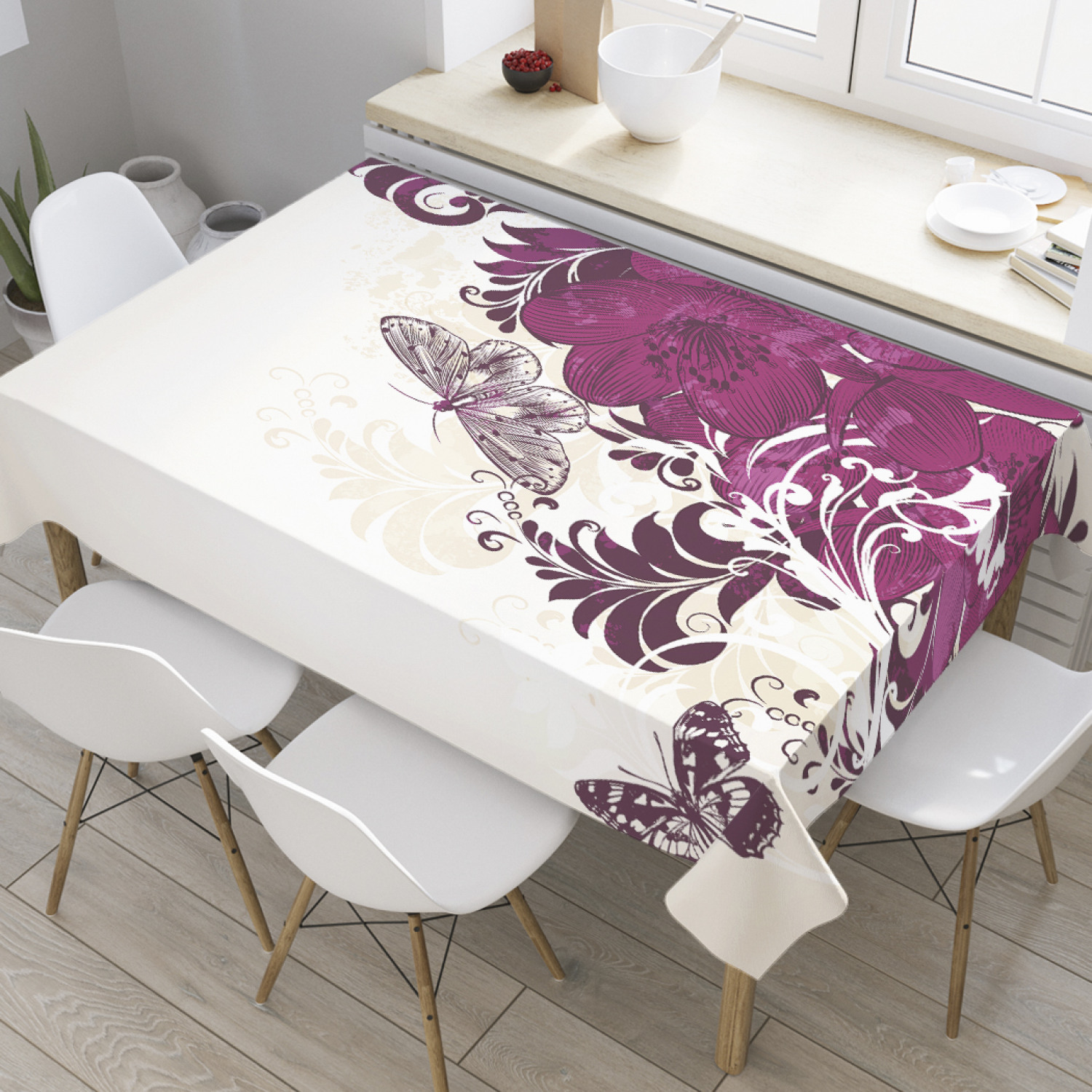 

Скатерть прямоугольная JoyArty "Яркая флористика" из оксфорда, 120x145 см, Бежевый, Яркая флористика